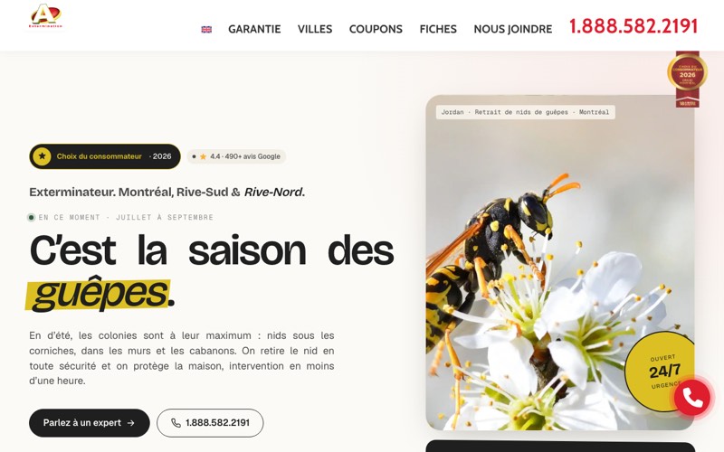 Page d'accueil du site a-extermination.com